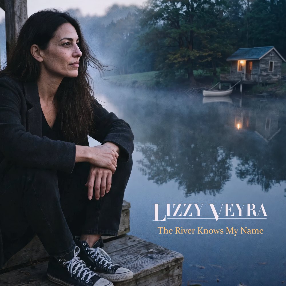 Cover of The River Knows My Name: Lizzy Veyra by the river at dawn.
